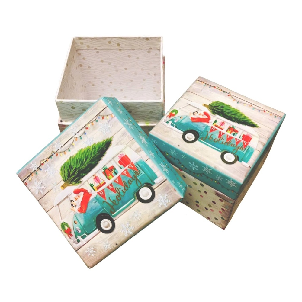 Punch Studio - Santa’s VW Retro Van - Cube Nesting Boxes (60731), Teal, Set of 2